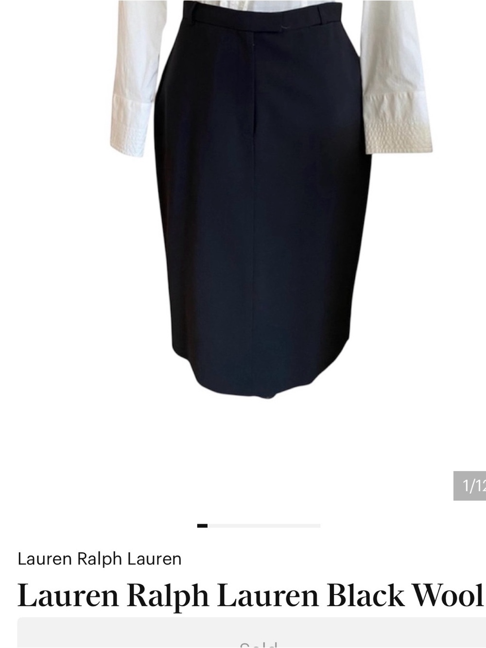 Lauren Ralph Lauren Black Wool Tailored Pencil Midi Skirt size 10 NWOT